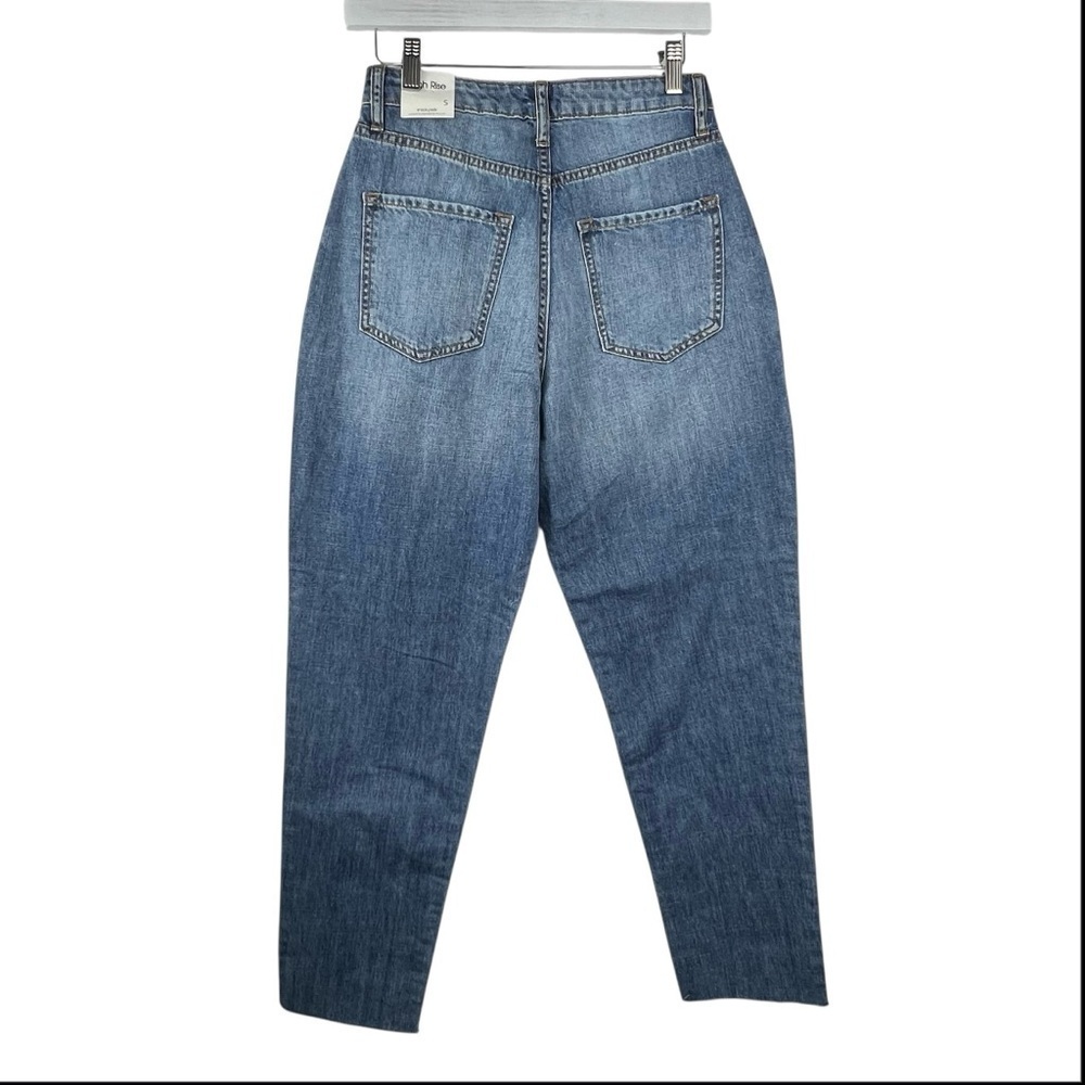 Sneak Peek Jeans Women Sz Small Blue Denim High Rise Tapered Leg Raw Hem, Pleats - Picture 3 of 11